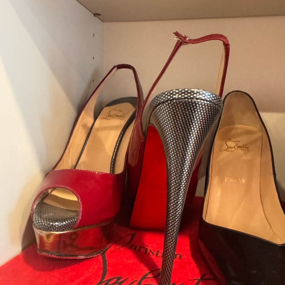Christian Louboutin Red and Silver Platform Heels